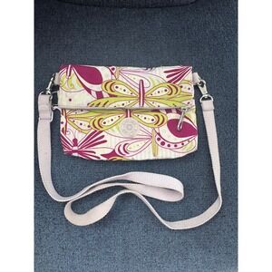 Kipling Butterfly Dragonfly Print Foldover Crossbody Bag Magenta Lime Green